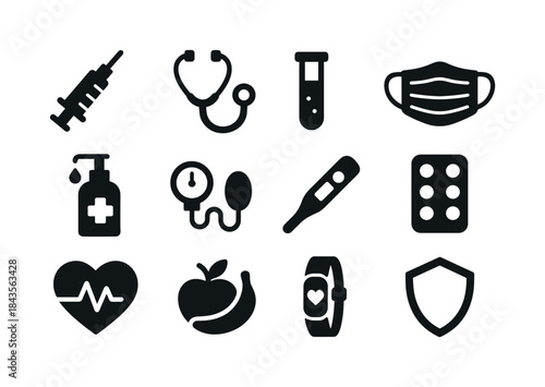 Preventive Medicine Icons. Preventive Medicine. Solid icon set o
