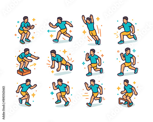 Colorful Explosive Movements Icons. Explosive Movement. Colorful