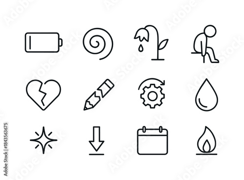 Emotional Exhaustion Icons. Emotional Exhaustion. Line icon set