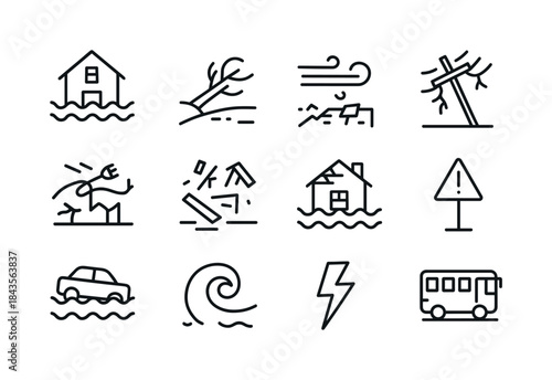 Hurricane Icon Set. Hurricane Impact. Line icon set of Hurricane