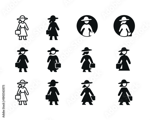 Rural Women Icon Set. Women entrepreneurs in rural areas. Icon s