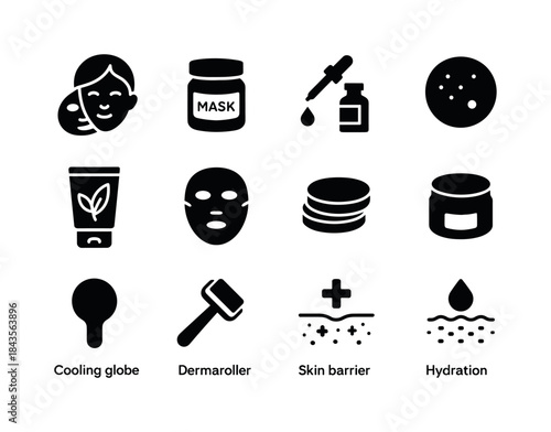 Skin Treatment Icons. Skin treatment. Solid icon set of skin tre