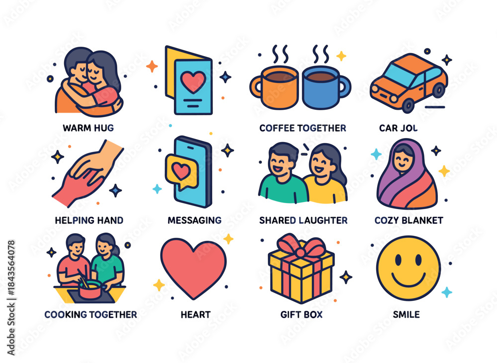 Fototapeta premium Acts of Love Icons. Acts of love. Colorful isometric vector icon