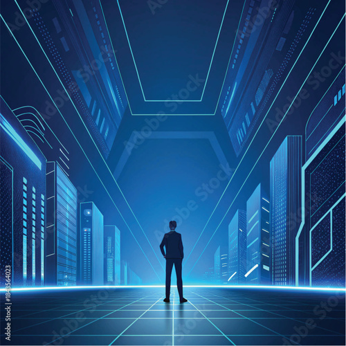 Futuristic Corporate Technology Background With Blue Neon Lines Adobe Illustrator Artwork