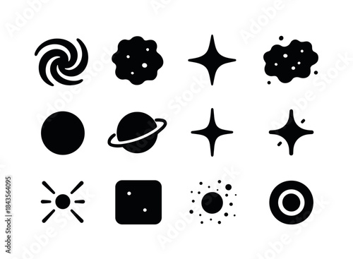 Cosmic Icon Collection. Cosmic night. Solid icon set of cosmic n