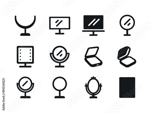 Variety of Mirrors. Mirror types. Solid icon set of mirror types