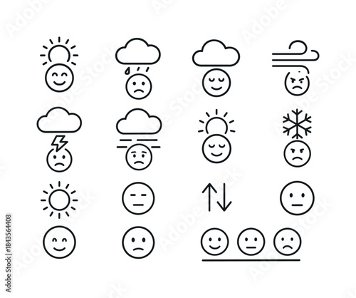 Weather and Emotion Icons. Weather & Emotion. Line icon set of W
