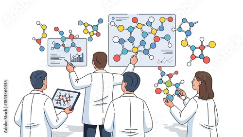 scientists collaborating on molecular research and data analysis in laboratory setting