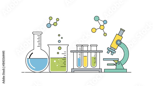 Science Laboratory Equipment with Chemistry Test Tubes and Microscope Illustration