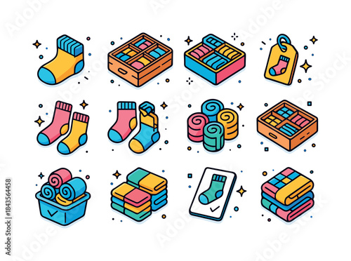 Colorful Sock Drawer Icons. Sock Drawer. Colorful isometric vect