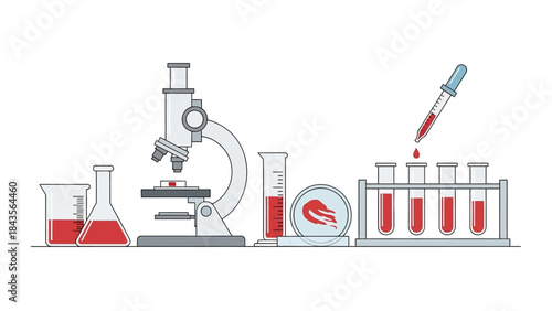 Laboratory Equipment and Test Tubes with Blood Samples for Scientific Analysis