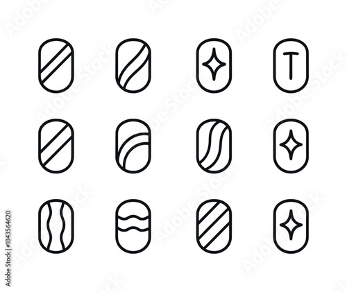 Metallic Nails Icons. Metallic Nails. Line icon set of Metallic