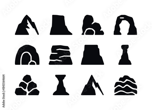Rock Formation Icons. Rock Formations. Solid icon set of Rock Fo