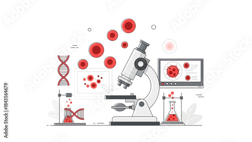 laboratory research with microscope DNA and viral particles in scientific experiment