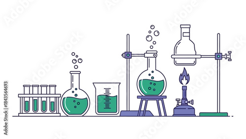 Simple Laboratory Glassware Equipment Setup for Chemistry Experiments Illustration