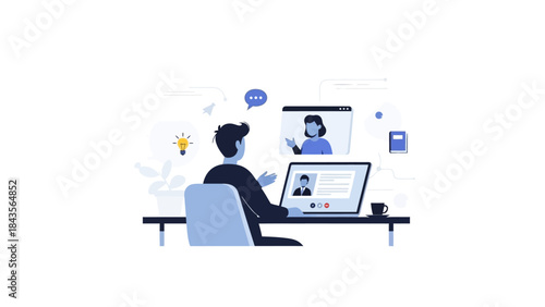 Professional remote work and virtual communication in modern digital workspace