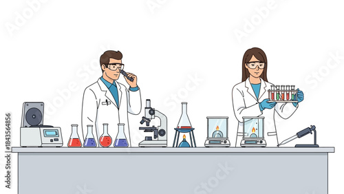 Scientists Conducting Laboratory Experiments with Test Tubes and Equipment in a Modern Research