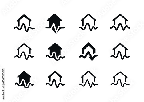 Earthquake Icon Variations. Shaking. Icon set. Set Logo of Shaki