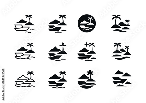 Island Tour Logos. Island Hopping Boat Tours. Icon set. Set Logo
