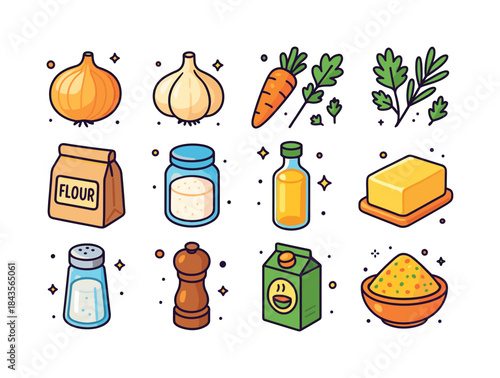 Isometric Cooking Icons. Cooking Ingredients. Colorful isometric