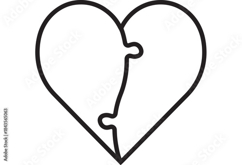 Broken heart puzzle pieces symbolic of love lost on transparent background silhouette