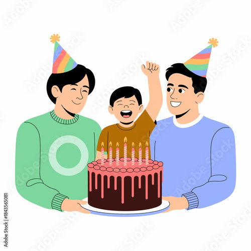 A cheerful family moment celebrates a child's birthday with a delicious cake, conveying love, happiness, and togetherness in a bright and festive atmosphere.