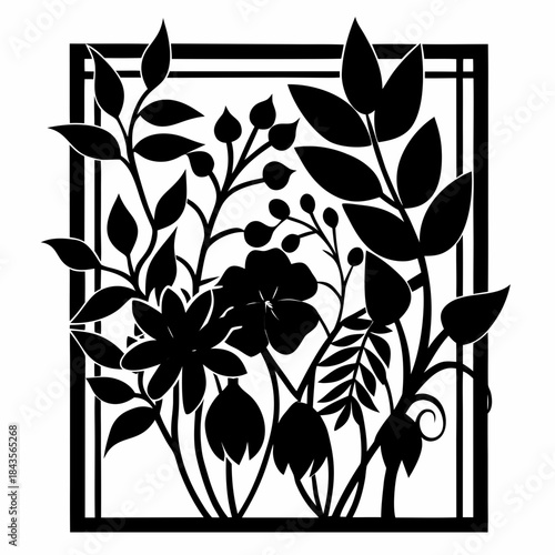 Wildflowers metal wall art, Laser cut file, Wall art vector illustration