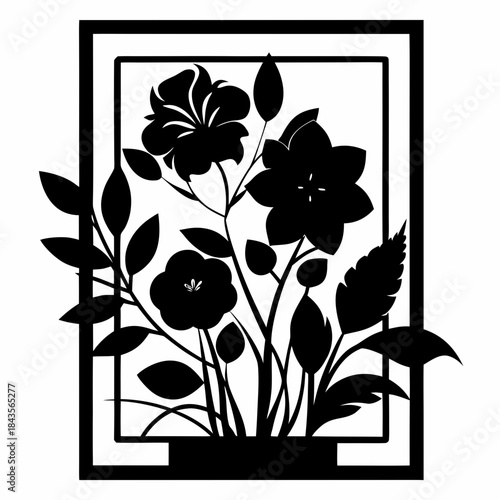 Wildflowers metal wall art, Laser cut file, Wall art vector illustration