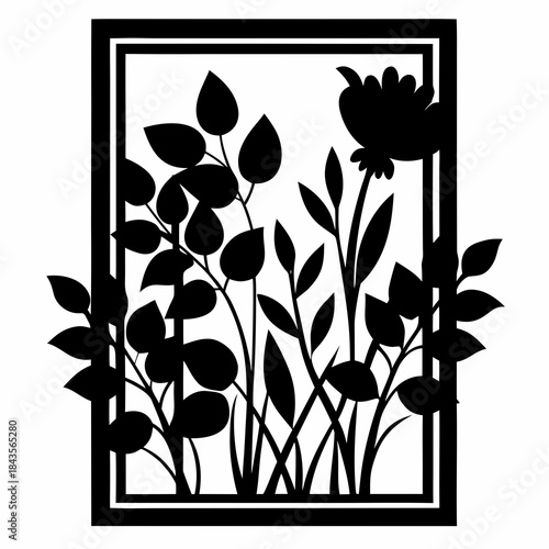 Wildflowers metal wall art, Laser cut file, Wall art vector illustration