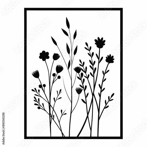 Wildflowers metal wall art, Laser cut file, Wall art vector illustration
