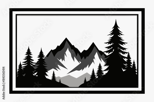 mountain range metal wall art, Laser cut file, Wall art vector illustration