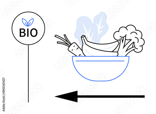 Organic food concept. Organic bowl with fresh fruits and vegetables promoting healthy food choices. Organic diet supporting sustainability and eco-friendly lifestyles. For wellness, vegan living