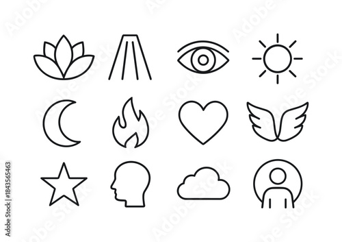 Spiritual Icon Set. Spiritual awakening. Line icon set of spirit