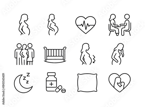 Maternal Icons Collection. Maternal Journey. Line icon set of Ma