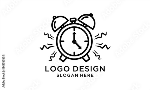 Alarm Clock Logo Design with Sound Waves.