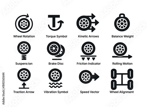 Wheel Dynamics Icons. Wheel dynamics. Solid icon set of Wheel dy