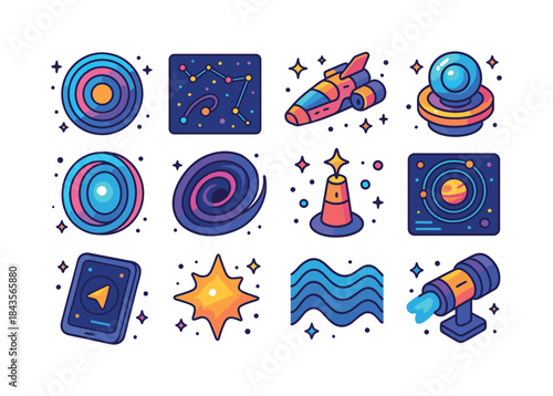 Interstellar Icon Set. interstellar travel. Colorful isometric v