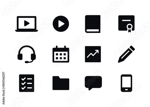 Online Course Icons. Online Courses. Solid icon set of Online Co
