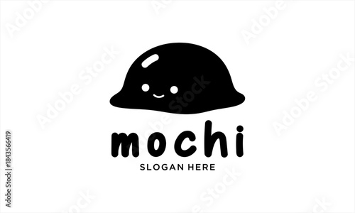 Cute black mochi character logo with text.