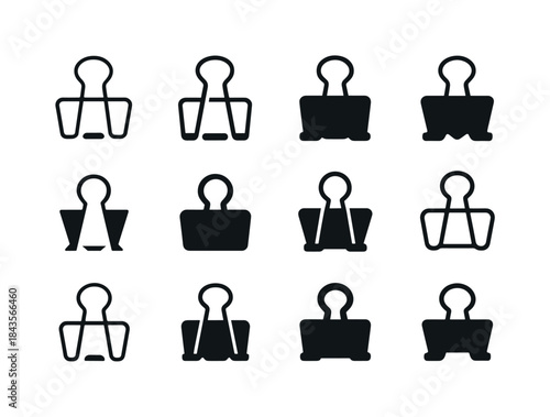 Binder Clip Icon Set. study materials. Icon set. Set Logo of stu