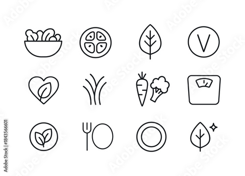 Healthy Vegetable Icons. Healthy eating vegetables. Line icon se