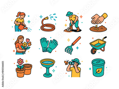 Garden Fun Icons. Garden Fun. Colorful isometric vector icons se