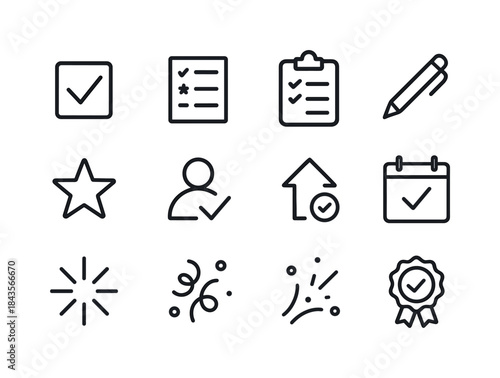 Resolution Icon Set. Resolution checklist. Line icon set of reso