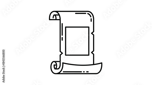 Ancient Scroll Line Art Icon for Historical Documents and Manuscripts.