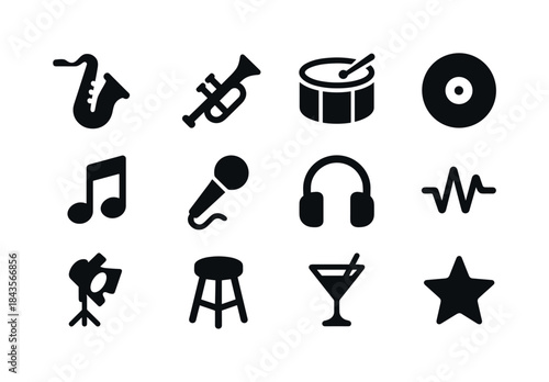 Music Icon Collection. Music vibes. Solid icon set of music vibe
