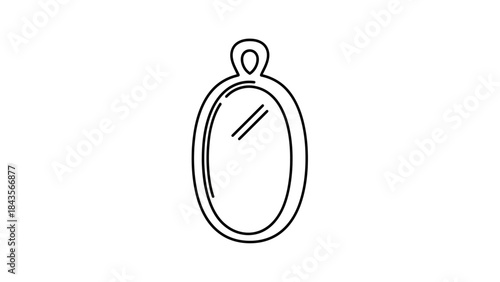 Simple Line Art Drawing of a Hand Mirror with an Oval Shape.