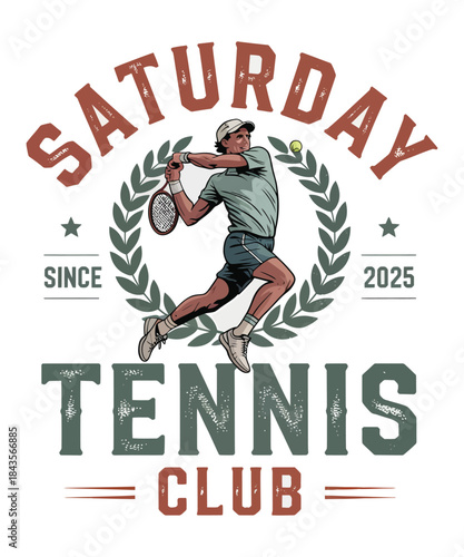 Saturday tennis club retro sport graphic design for apparel t shirt design