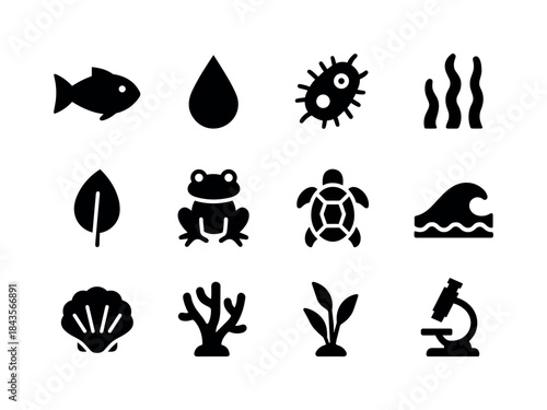Water Ecology Icons. Water ecology. Solid icon set of water ecol