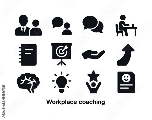 Workplace Coaching Icons. Workplace Coaching. Solid icon set of