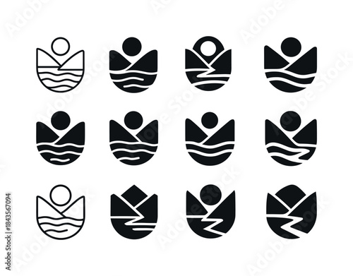 Flooded Valley Icons. Flooded Valley. Icon set. Set Logo of floo